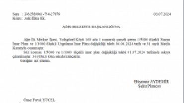 Ağrı İli, Merkez İlçesi, Yolugüzel Köyü 160 ada 1 numaralı parseli içeren askı ilanı